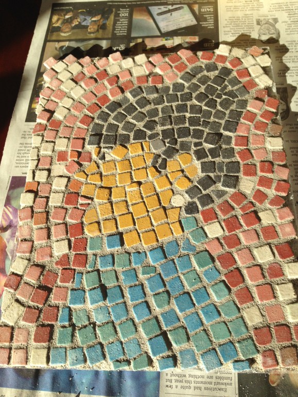 The grouted mosaic. Time to polish. 
